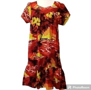 Vintage Kalena Fashions of Hawaii tropical floral sunset dress muumuu size large
